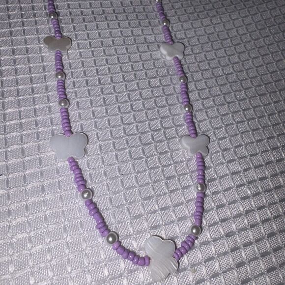 Urban Outfitters Sequoia Beaded Butterfly Purple & White Necklace NWT - Picture 5 of 9
